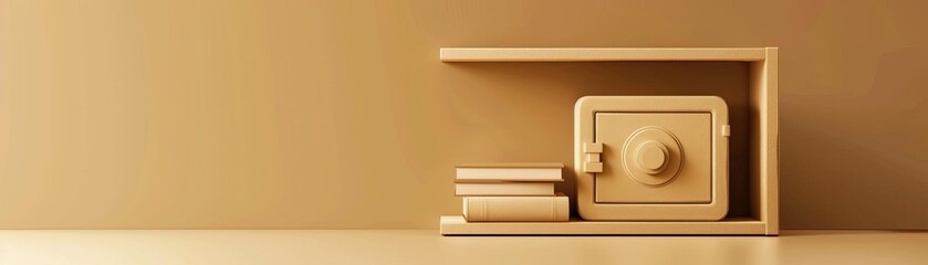 Elegant financial banner icon  3D, showcasing a safe and checkbook, ideal for banking advertisements.