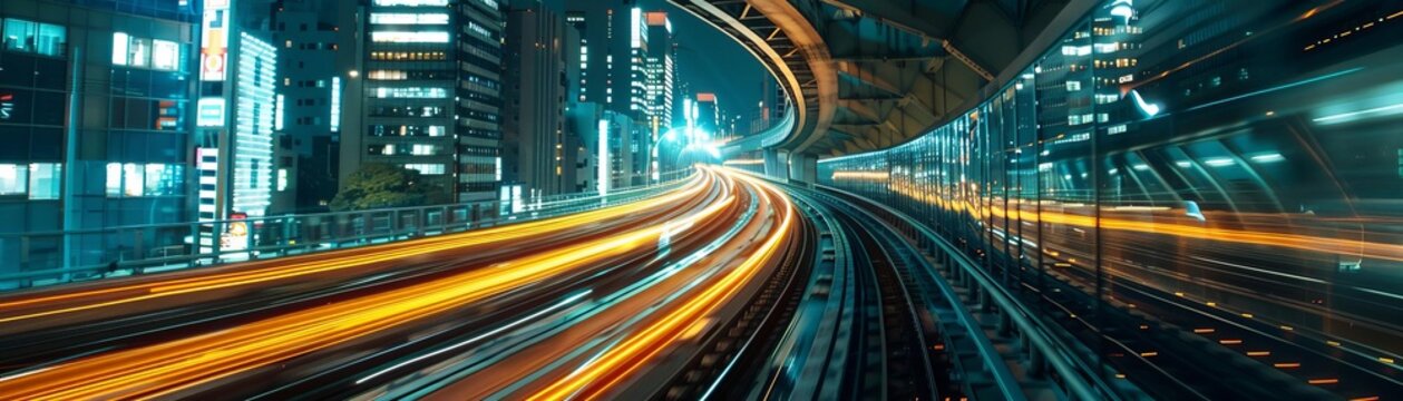 Highspeed motion light abstract of a Tokyo MRT track, suitable for business and technology backgrounds