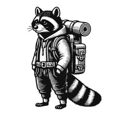 raccoon traveler with a backpack illustration © Satoru Sketches