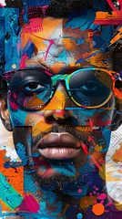 Tableau sur plexiglas  Fashionable male facial collage with many colorful elements, trend puzzle style. Ideal for creative and vibrant design projects  © zuriya