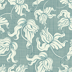 Lace seamless pattern with hand drawn abstract flowers. Vector monochrome floral pattern. Hand drawn floral texture, decorative flowers.