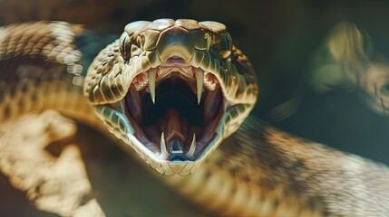 Fototapeta premium Close-up of a menacing snake with an open mouth ready to strike