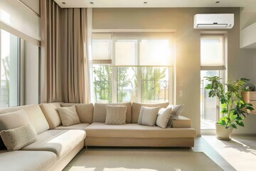 Fototapeta premium Mock-up poster frame in living room background, Scandi-Boho style, 3d render. Beautiful simple AI generated image in 4K, unique.. Beautiful simple AI generated image in 4K, unique.