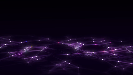 Abstract technology perspective grid. Detailed wireframe landscape with lines on black background. Digital space with mesh. Concept connection big data. Futuristic technology backdrop. 3D rendering.