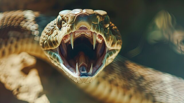 Close-up of a menacing snake with an open mouth ready to strike - Powered by Adobe