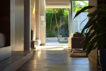 Fototapeta premium Mock-up poster frame in living room background, Scandi-Boho style, 3d render. Beautiful simple AI generated image in 4K, unique.. Beautiful simple AI generated image in 4K, unique.