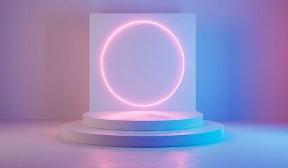Modern neon light circle display podium in vivid colors