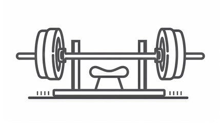 Weight bench with barbell and weights in gym line