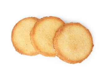 Tasty sweet sugar cookies isolated on white, top view