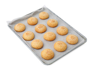 Tray with tasty sugar cookies isolated on white