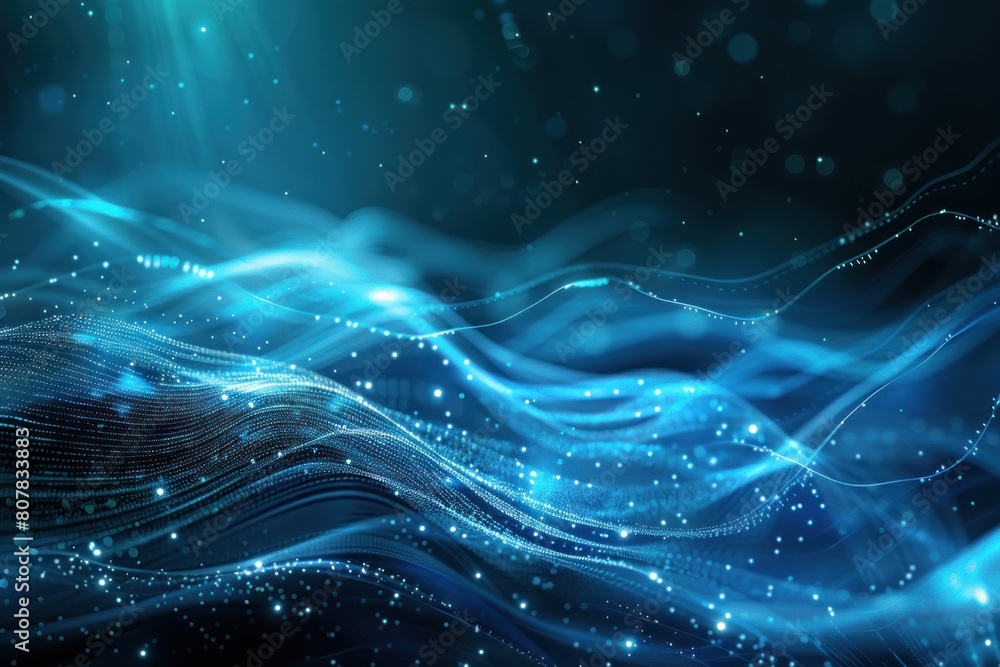 Poster the image is a blue wave with a lot of sparkles in it. the sparkles give the impression of movement 