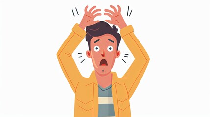 Surprised young man with a shocked expression on white background