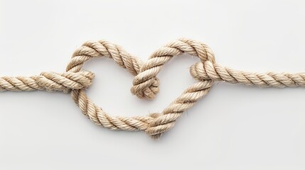 Heart-shaped knotted rope on white background for concept of love and unity