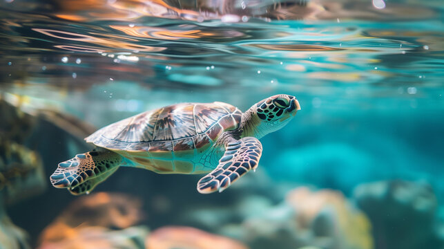baby sea turtle swimming in the sea