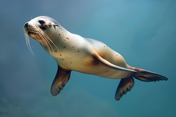 Obraz premium Majestic Sea Lion Gliding Through Tranquil Ocean Depths