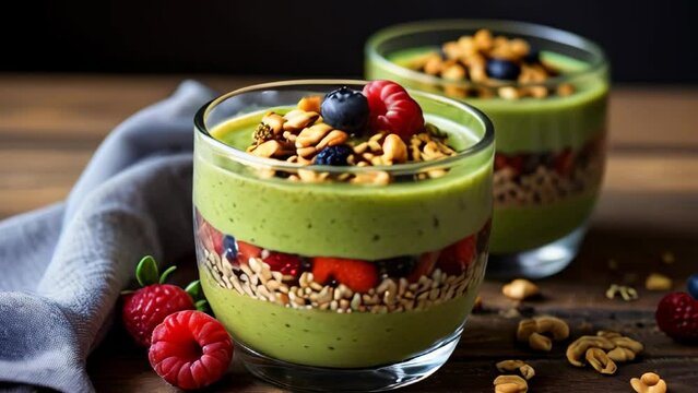 Berry, Fruit, Cream, Muesli Breakfast Food. Morning Delight of Berries and Nuts. Diet Detox Meal. Fresh Vitamin Organic Food Healthy Lifestyle Concept. Cafe Restaurant Menu Web Banner Wallpaper