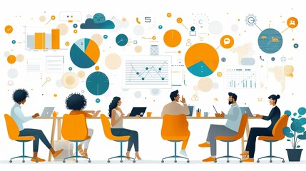 Vector illustrations for business, finance, cover, banner, poster or brochure design. Financial administration concept. Drawings of work in the office and in the team