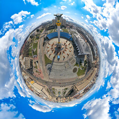 360 degree view on Independence square in Kyiv from drone