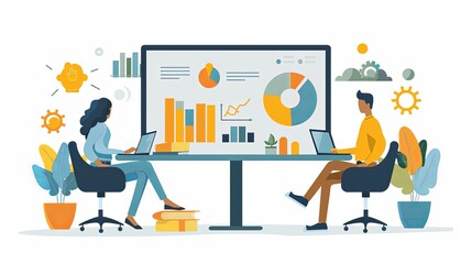 Vector illustrations for business, finance, cover, banner, poster or brochure design. Financial administration concept. Drawings of work in the office and in the team