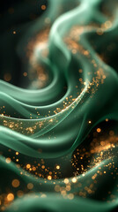 abstract fractal green wave pattern with gold lines