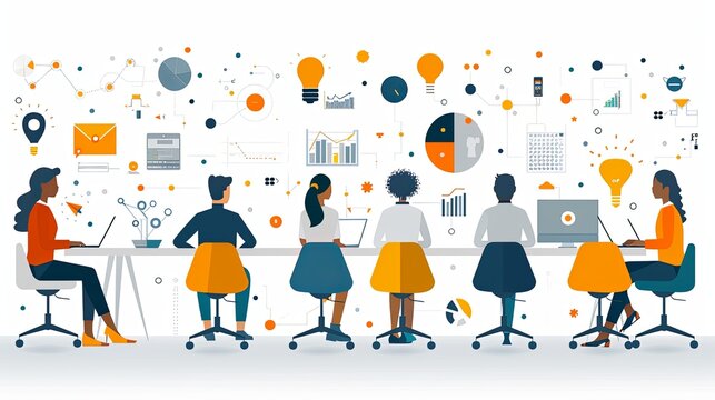 Productive Workflow Organization - Concept illustrations. Collection of scenes with people organizing and improving their workflow and workplace. Vector illustration