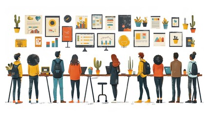 Productive Workflow Organization - Concept illustrations. Collection of scenes with people organizing and improving their workflow and workplace. Vector illustration