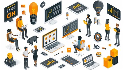 Productive Workflow Organization - Concept illustrations. Collection of scenes with people organizing and improving their workflow and workplace. Vector illustration