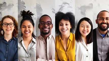 Diversity hiring initiatives in the workplace. workers of a company collage