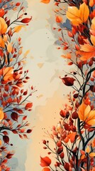 An abstract piece of art featuring flowing floral patterns in warm tones of orange, red and yellow to convey a fall vibe.