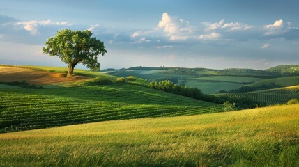 Fototapeta premium Agricultural landscapes. crop fields, vineyards, orchards, and scenic rural views