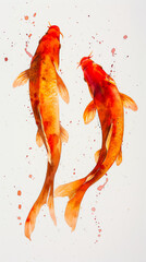 a watercolor painting of fish with a red pepper and orange fish, in the style of minimalist