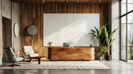 Minimalistic Office Interior Mockup with Modern Desk Setup and Executive Workspace Corner