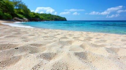 Obraz premium Sunny day at sandy beach with clear blue water