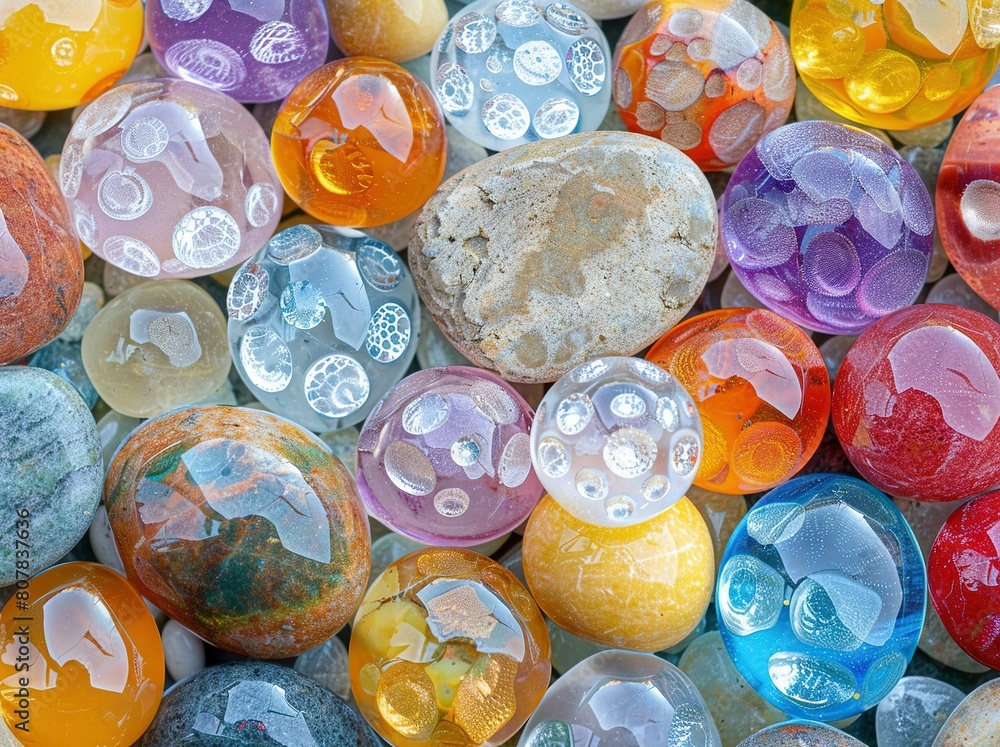 Aufkleber a group of various colored rocks arranged on top of one another atop a mound of multicolored rocks