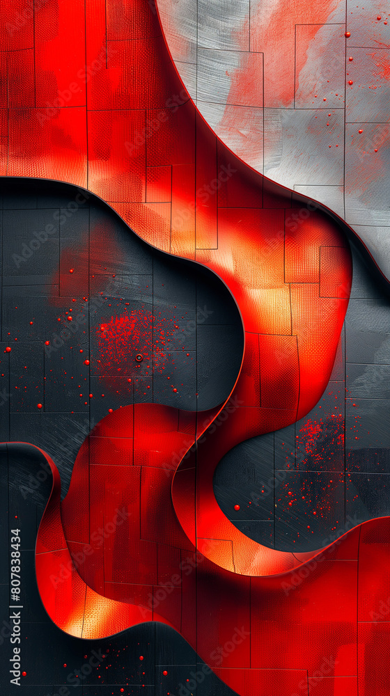 Poster abstract background with lines red metallic abstract black cyber