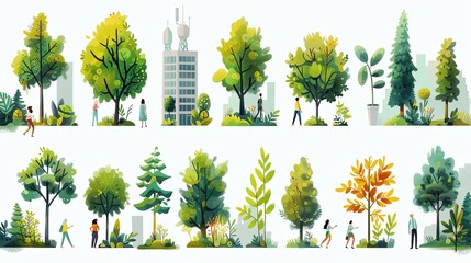 Green energy concept with character situations collection. Bundle of scenes people use alternative energy sources, conserve water and electricity, recycling. Vector illustrations in flat web design