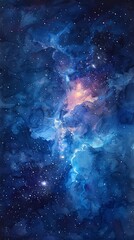 a stunning watercolor of space, showcasing stars and the Leo constellation, rendered on textured watercolor paper for a beautiful effect