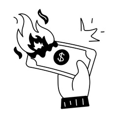 An editable doodle icon of money loss 