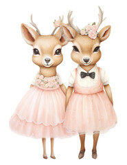 Obraz premium PNG Couple deer costumes wedding dress figurine drawing mammal.