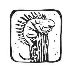 Vector hand-drawn illustration of Iguana in water isolated on white. Stamp with wild Brazilian animal in sketch style.