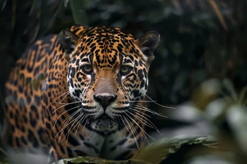 Tableau sur toile Animaux Intense Jaguar Staring Through Green Foliage  © wpw