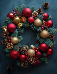 christmas wreath on dark background