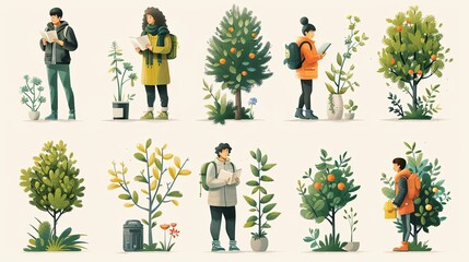 Naklejka premium Drawings showing planting trees and reducing global warming in all areas covered with green areas and renewable energy.