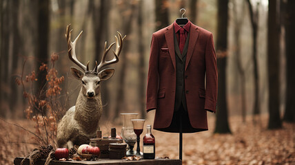 Imagine a debonair deer in a velvet smoking jacket, accessorized with a silk cravat - obrazy, fototapety, plakaty