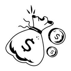 A hand drawn icon of money bag 