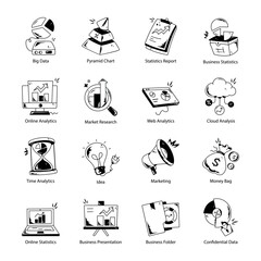 Bundle of 16 Market Insights Doodle Icons 

