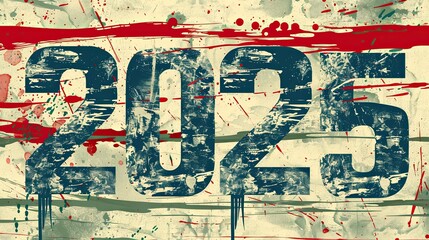 Naklejka premium Grunge-style number 2025 with paint splatters