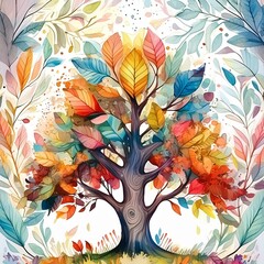 Vivid Arboreal Symphony: Watercolor Tree Art