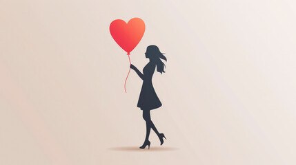 Silhouetted figure of a girl holding a heart-shaped balloon against a light background, depicting a sense of joy or celebration of love.