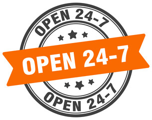 open 24 7 stamp. open 24 7 label on transparent background. round sign